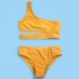 Summer new arrivals yellow black two piece swimsuit strappy bikini swimwear