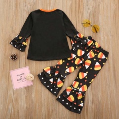 2021 thanksgiving black fashion kids fashion flare pants baby girls clothing sets clothes