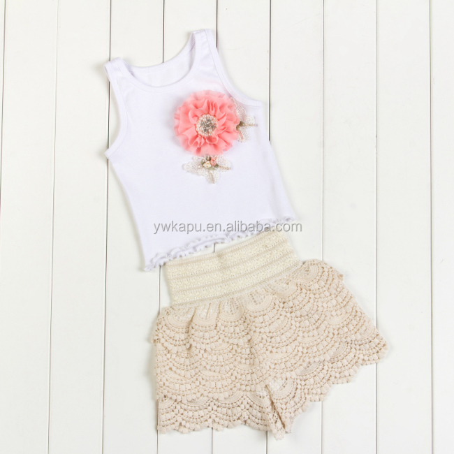 Wholesale Baby Clothing Stylish Girl Sleeveless Top With Lace Pants Set