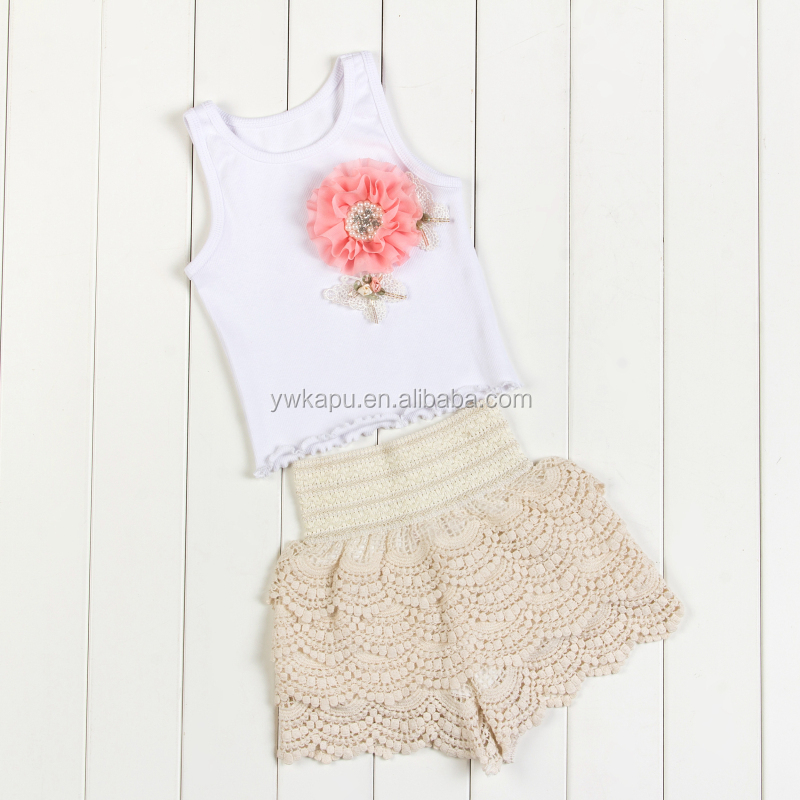 Wholesale Baby Clothing Stylish Girl Sleeveless Top With Lace Pants Set