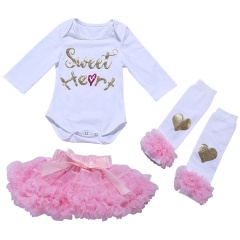 Valentine's Day Girl Pink Pettiskirts With Romper Set
