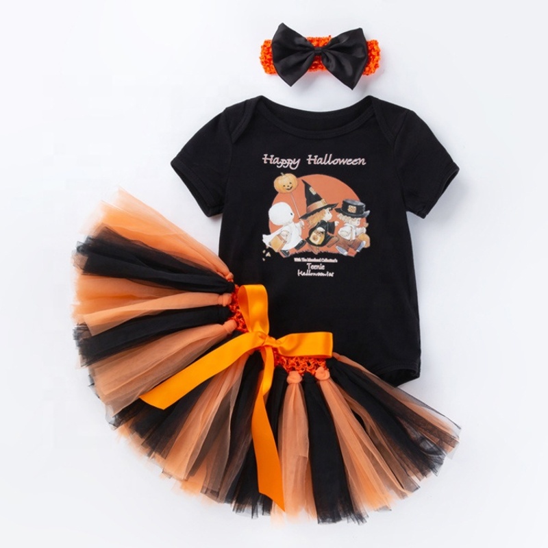 Halloween baby cute pumpkin customized clothes pleated skirt baby rompers