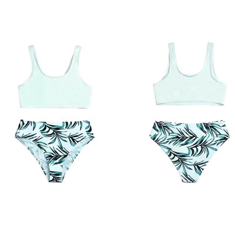 Hote sale two piece white highwaist swimwear fashion print bikini