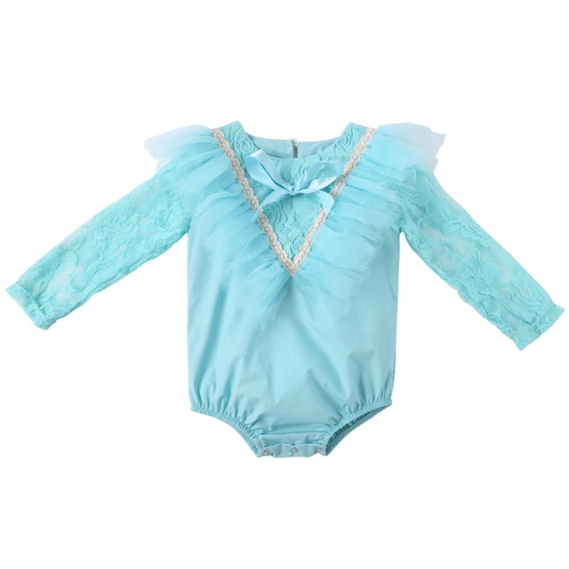 Bulk wholesale long sleeve lace plain infant cotton baby girl clothes romper