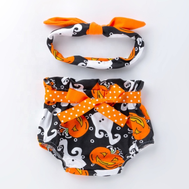 2021 korean cute cotton breathable  bow bloomer headband baby girl boutique clothing set