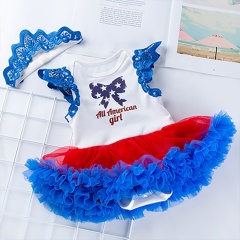 Red and Blue 4th of July USA baby girl dresses clothing set