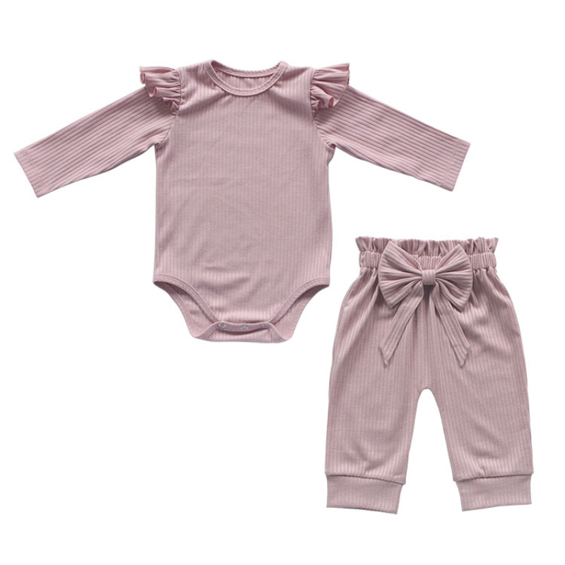 Factory Direct Sale Cotton Baby Long Sleeves Romper With Long Pants Outfit Set
