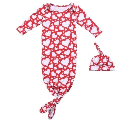 Newborn Baby Girls One-piece Knotted Pajama Sets with A Knotted Hat