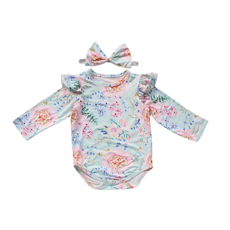 Toddler fall rainbow long sleeves  knit floral Christmas thanks giving baby girl's romper with headband