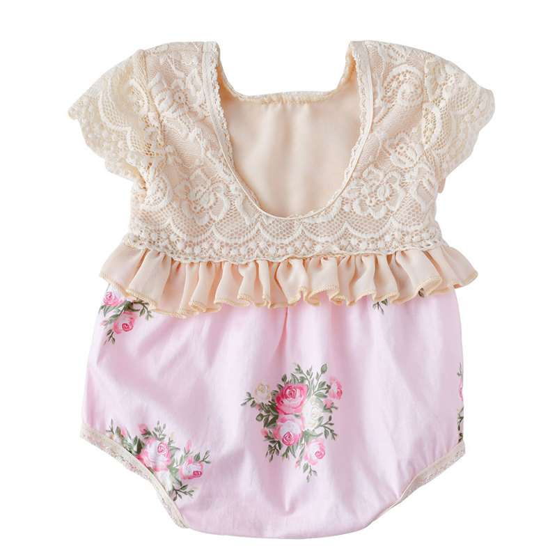 Boutique cute cotton floral baby romper ruffle onesie infant girl rompers