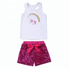 Lovely Little Girl Unicorn Tank Top Set Sequin Shorts Set For Birthday