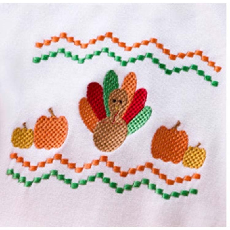 Factory thanksgiving day baby clothing headband cartoon embroidery dress infants clothes sets