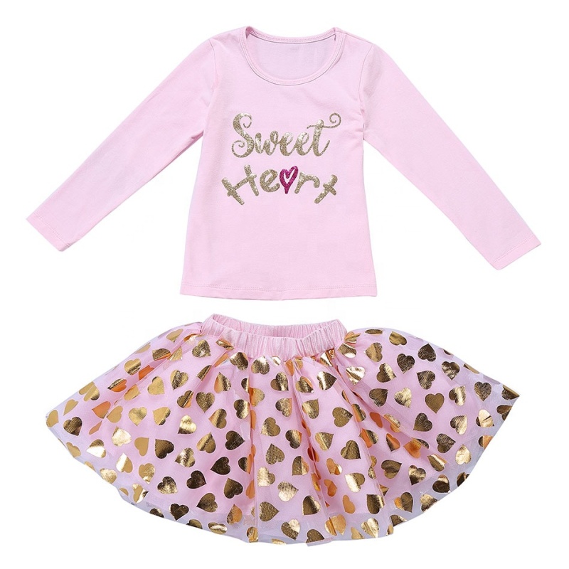 2019 Valentine Theme Children Girls Tutu Skirts Sets with Love Printed Top