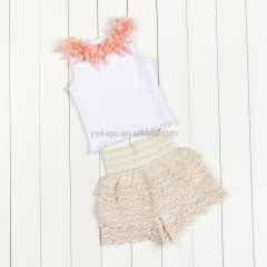 Wholesale Baby Clothing Stylish Girl Sleeveless Top With Lace Pants Set