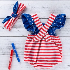 Red strips blue stars 4th of july  baby bubble romper kids clothing