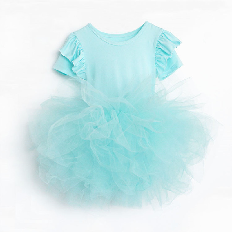 Ruffle Sleeve Cute Princess Pink Birthday Party Tutu Dance Dress For Girl