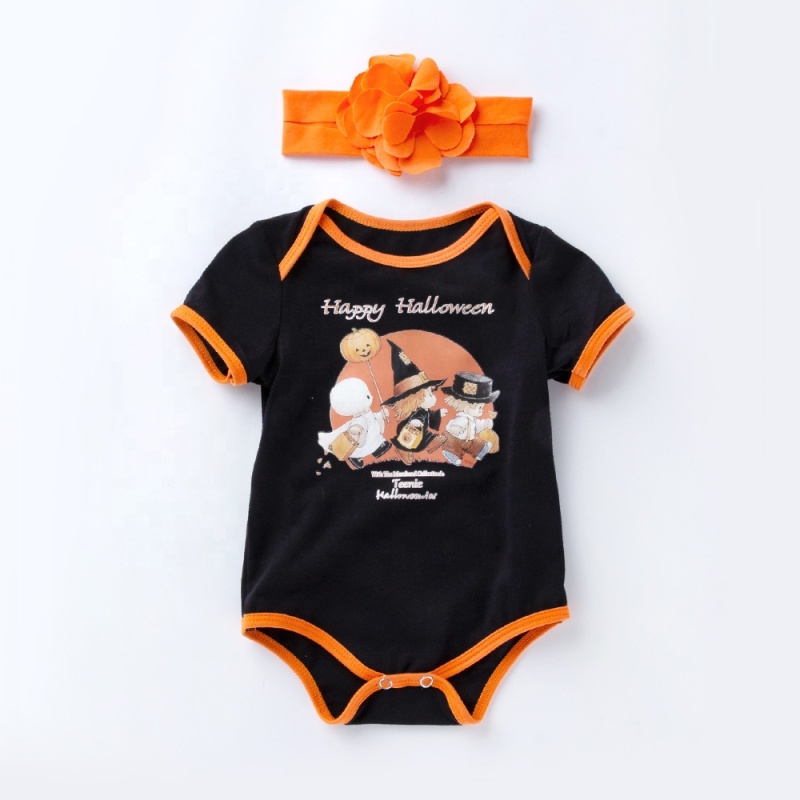 Halloween short sleeve breathable pumpkin printed baby romper custom