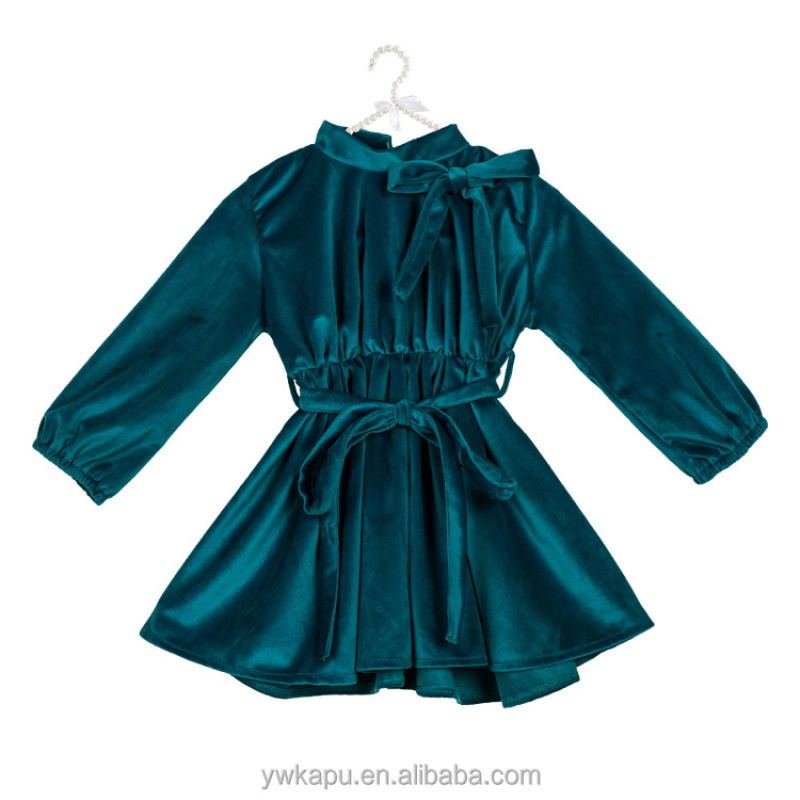 Soft pleated children fancy top designs dress coat velvet tunic girl winter shirts