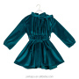 Soft pleated children fancy top designs dress coat velvet tunic girl winter shirts