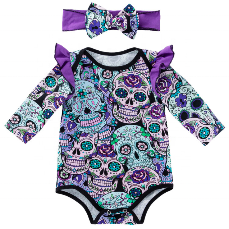 New arrival bone cotton printed trendy punk long sleeve halloween romper