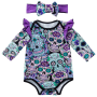 New arrival bone cotton printed trendy punk long sleeve halloween romper