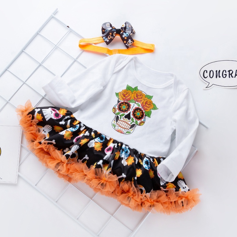 Halloween long sleeve cartoon printed fancy pettiskirt   shirt dress