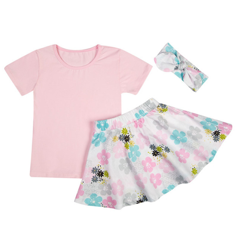 Baby Girls Clothes Set Short Sleeve Top Leopard Skirts Outfit Set With Headband