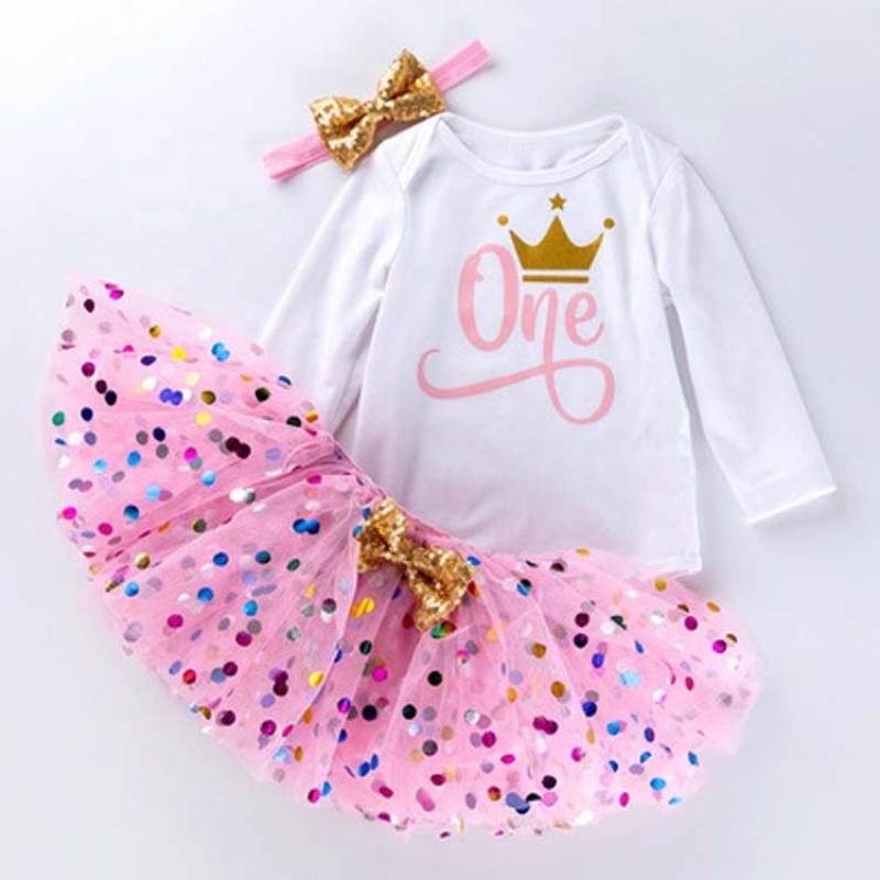 Wholesale Boutique Baby Long Sleeve Princess Birthday Dresses With Hair Accessory