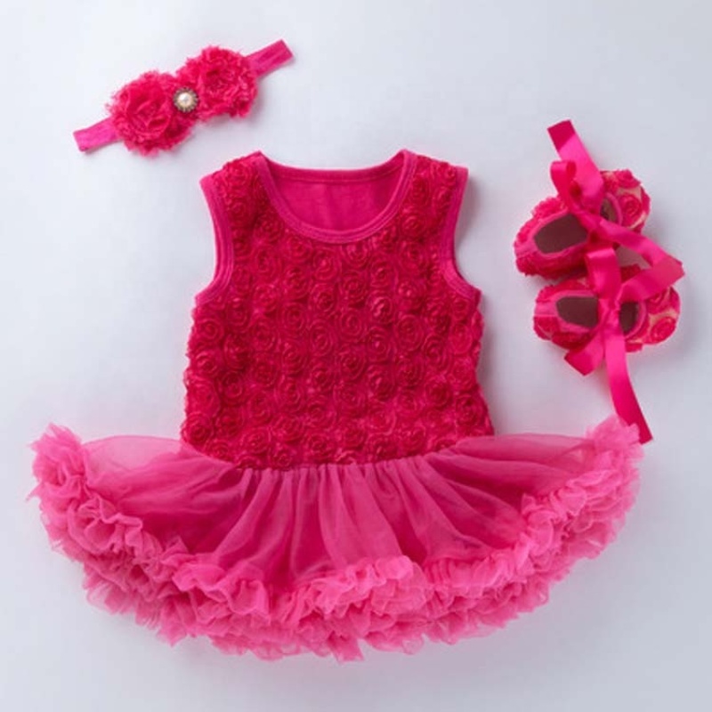 Wholesale Baby Girl Rosette Petti Dress With Baby Shoes and Headband Set For Birthday Party 