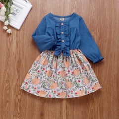 2021 korean fashion cute  baby girls printed denim dress