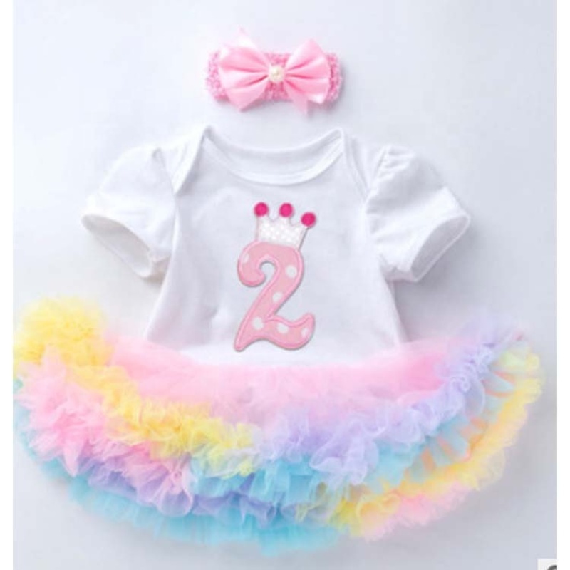 Hight Quality Baby Birthday Rainbow Smash Cake Tutu Dress Set With Headband 