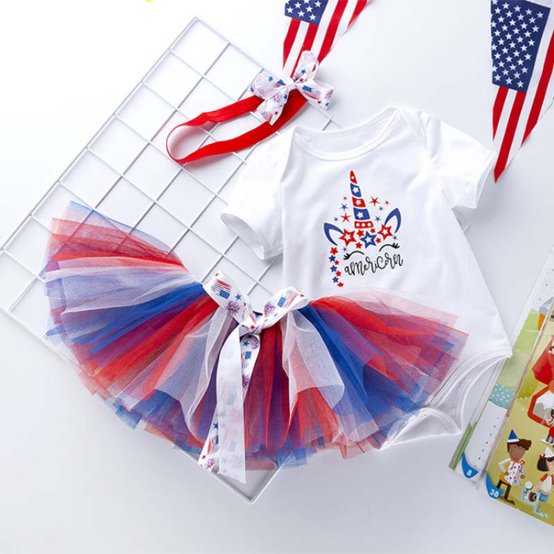 4th of july unicorn girl tutu headband romper set
