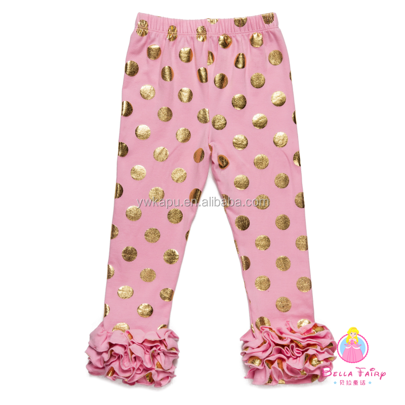 Hot Pink Polka Dot Baby Pants Girls Pants Cotton Girls Solid Color Icing Ruffle Leggings