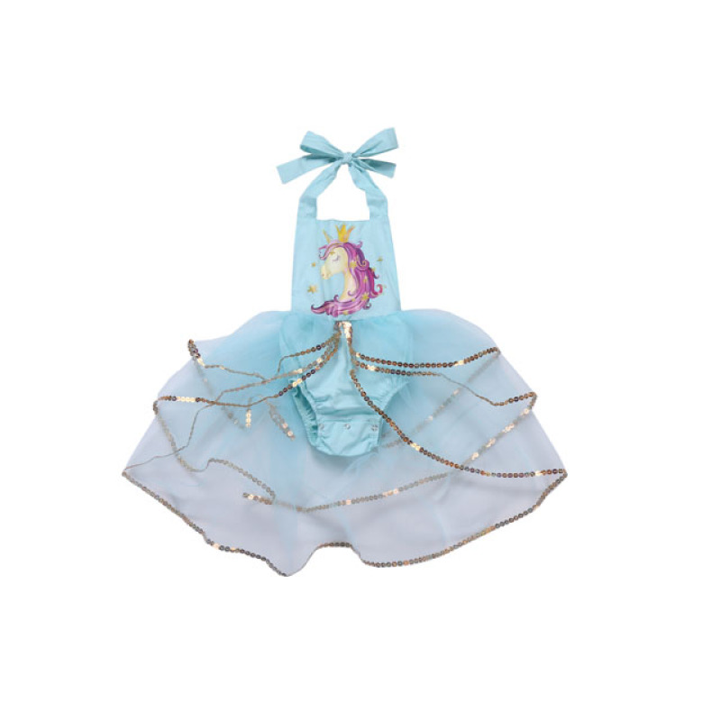High quality vintage baby girl unicorn tutu romper sequin baby clothing romper