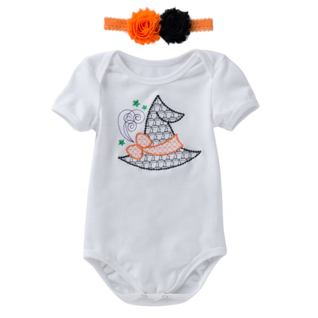 2021 white cute breathable halloween embroidered plain baby rompers