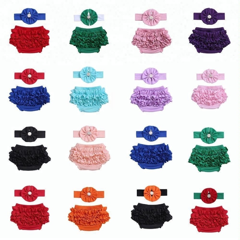 Lovely Pink Baby Girls Ruffle Bloomers Wholesale Baby Bloomers & Headband Set