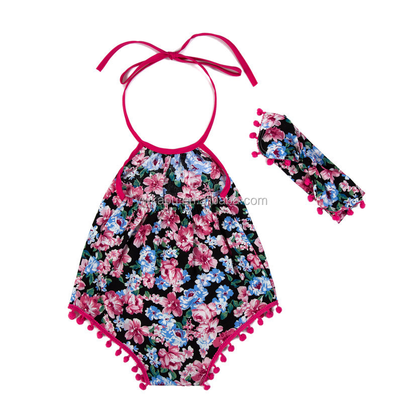 2018 New born baby clothes boutique pompom style clothes cotton baby clothes