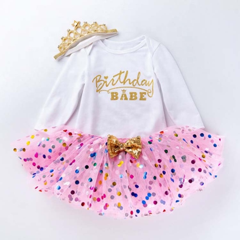 Wholesale Boutique Baby Long Sleeve Princess Birthday Dresses With Hair Accessory