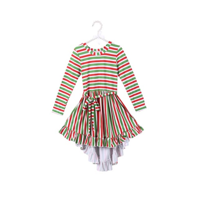 Fashionable Kids Girls Striped Christmas High-low Dress