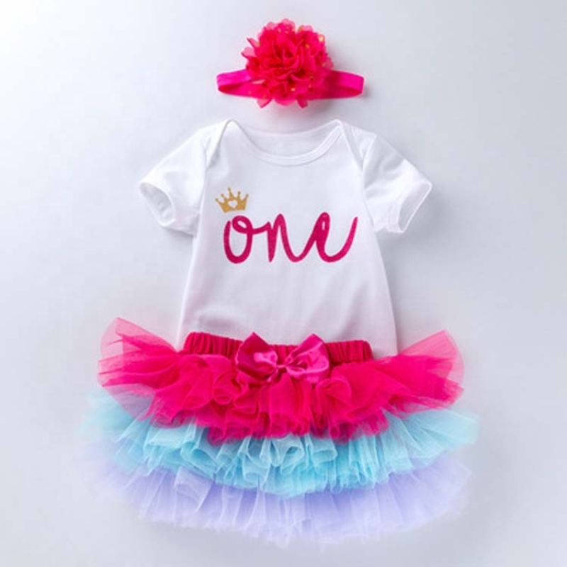 Wholesale Baby Girl Cute Romper With Tutu Skirts And Headband For Birthday Party