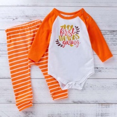 2021 new style thanksgiving orange long-sleeved stripe baby romper