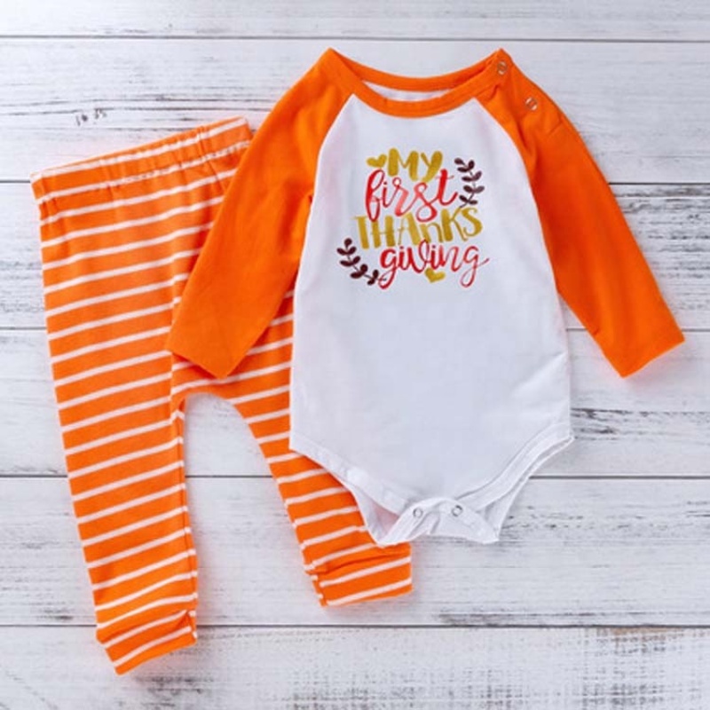2021 new style thanksgiving orange long-sleeved stripe baby romper
