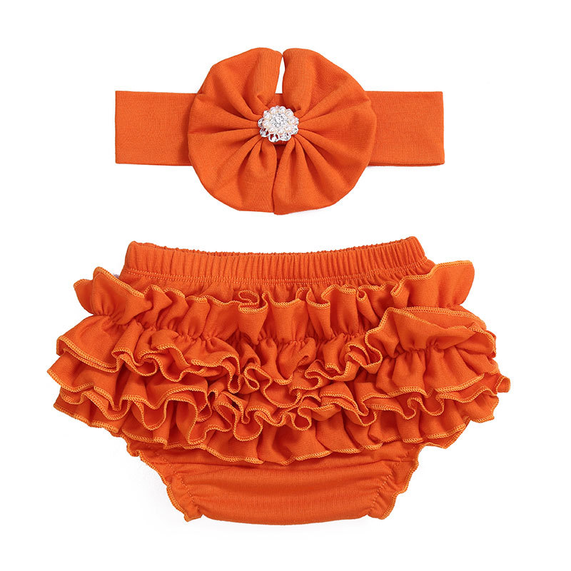 Fashion Popular Charm Baby  2 Pcs Set  Cotton Ruffle Bloomer & Headband Outfits For Girl