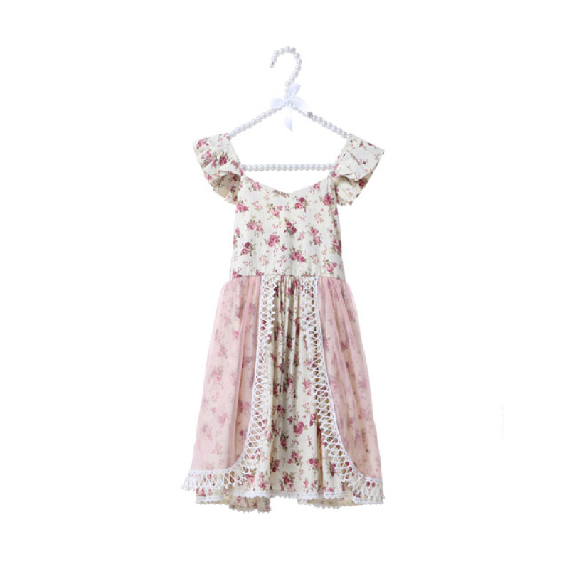 Wholesale Top Quality Baby Flower Boutique Girls Short Sleeve Lace Dress 