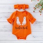 2021 flared long sleeve orange cartoon halloween kids clothes romper