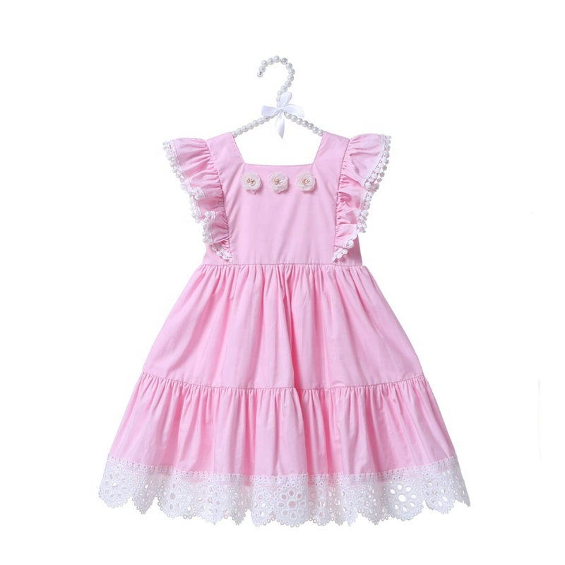 Wholesale Children Girl Sleeveless Long Dresses With Lace Edge 