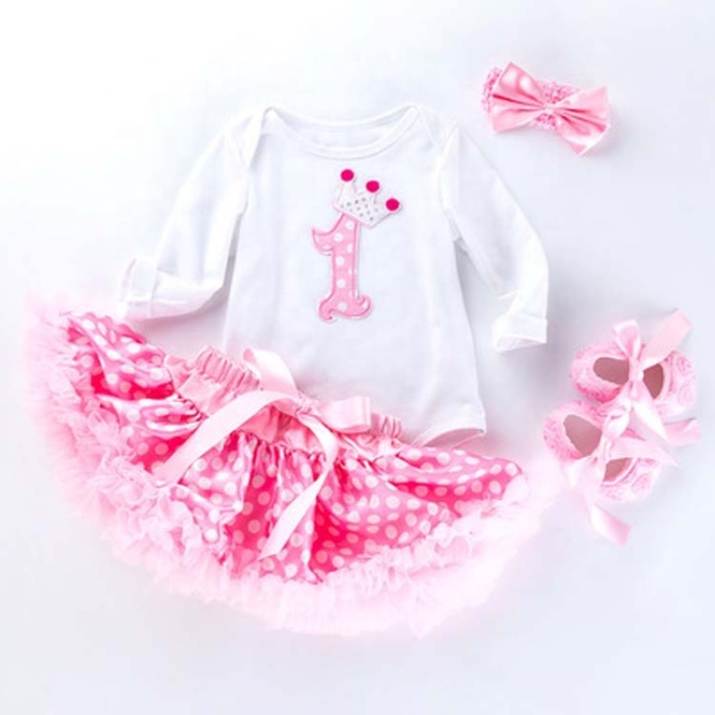 Wholesale Kids Birthday Bodysuit And Petti Skirts With Baby Shoes And Headband Set