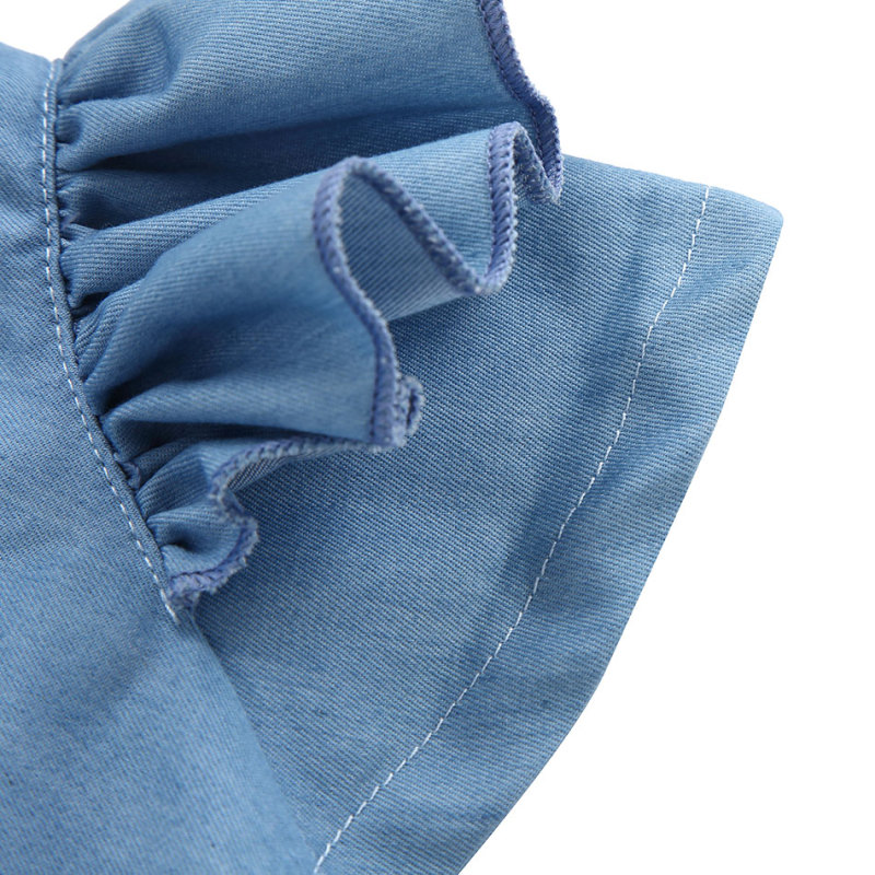 KAPU Mini school  Bow Short Dress Girl Pleated Elastic Waist Denim Skirts  With Pockets