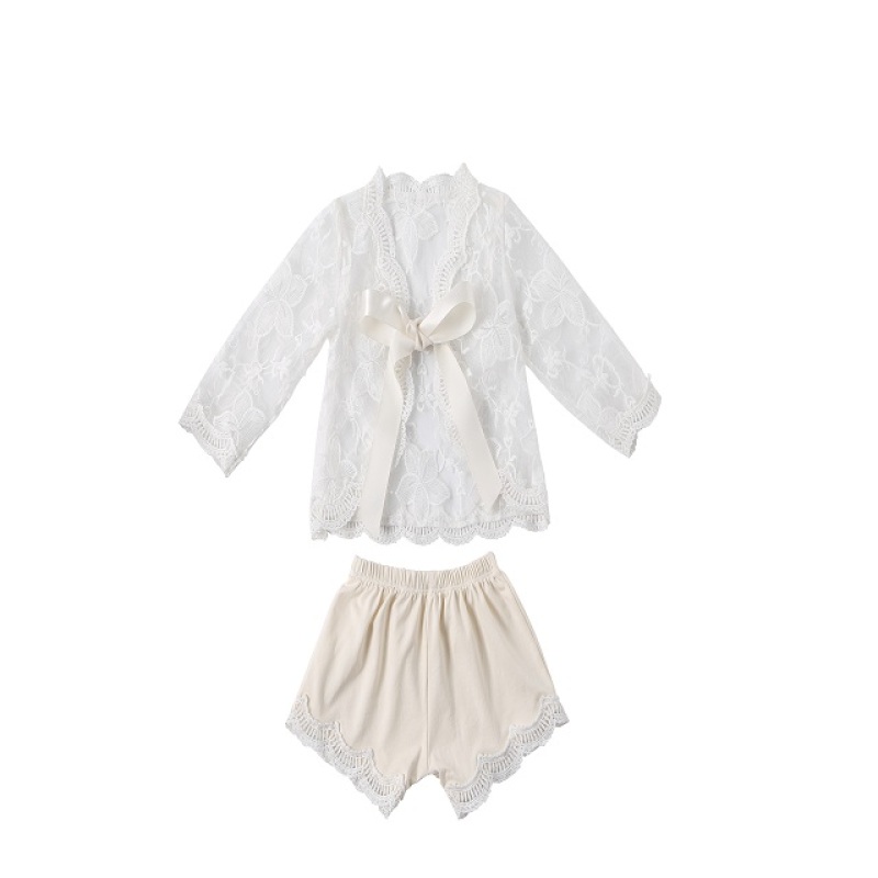 Fashion Kids Baby Girls Outfits Flower Embroidered Short Sleeve Shirt And Shorts 2 Pieces Sets