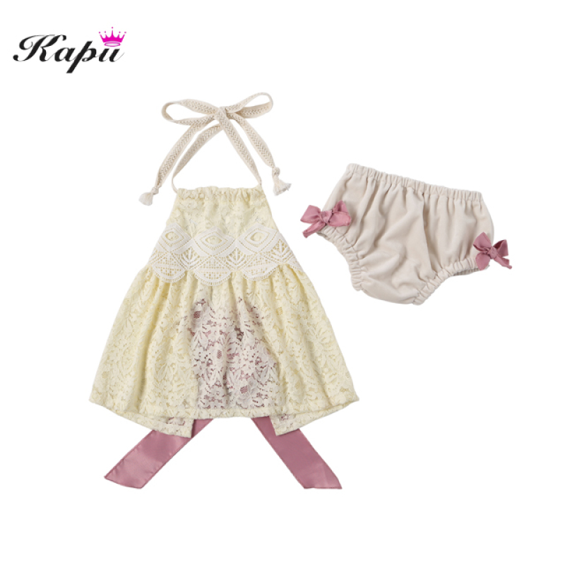 Cute Little Girls Summer Sleeveless Lace Dress With Bloomer 